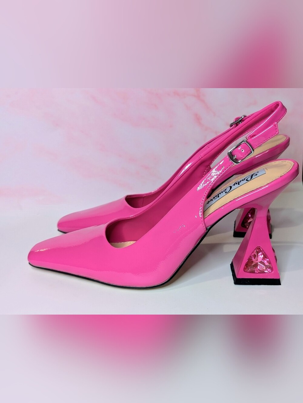 Size 8 NIB Lady Couture Mistic Fuchsia Rhinestone Heel Slingback Pumps